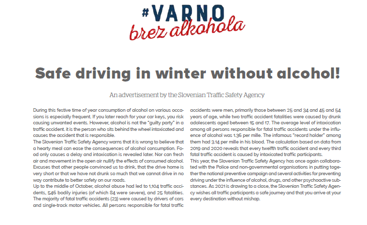 Safe driving in winter without alcohol!